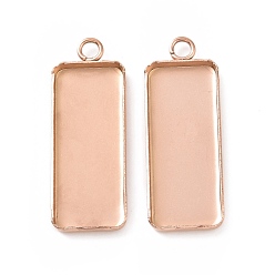Rose Gold Ion Plating(IP) 304 Stainless Steel Pendant Cabochon Settings, Plain Edge Bezel Cups, Rectangle, Rose Gold, Tray: 10x25mm, 30x11x2mm, Hole: 2.4mm