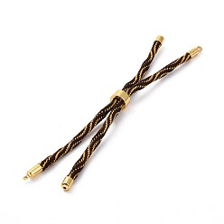 Coconut Brown Nylon Cord Silder Bracelets, for Connector Charm Bracelet Making, with Rack Plating Golden Brass Findings, Long-Lasting Plated, Cadmium Free & Lead Free, Coconut Brown, 8-5/8~9 inch(22~22.8cm), 0.3cm, Hole: 2.6mm