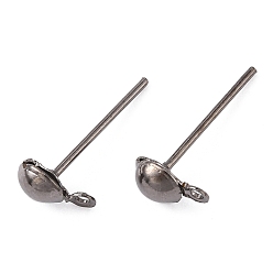 Черный Цвет Металла Железные шпильки уха сообщения, с петлей, Полусфера, без свинца и без никеля , металлический черный , 13 мм, отверстие : 1 мм