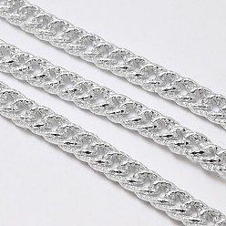 Silver Aluminium Curb Chains, Unwelded, with Spool, Lead Free & Nickel Free, Silver Color Plated, 15x10x5mm, about 32.8 Feet(10m)/roll