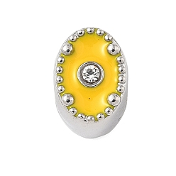 Желтый 304 нержавеющая сталь, эмаль, европейские бусины со стразами, бусины с большим отверстием, овальные, желтые, 10x7x7.5 мм, отверстие : 4.5 мм