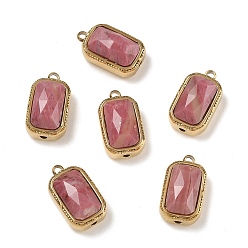 Pink Petrified Rhodonite Натуральный розовый окаменевший родонит, ограненные геометрические подвески, прямоугольник 304 подвески из нержавеющей стали в оправе, реальный 14 k позолоченный, ионное покрытие (ip), 11.5x8.5x6~6.5 мм, отверстие : 1.5 мм