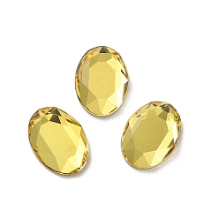 Citrine Glass Rhinestone Cabochons, Flat Back & Back Plated, Faceted, Oval, Citrine, 14x10x3.5mm
