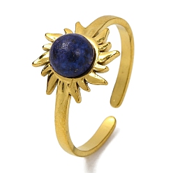 Ляпис-Лазурь Природные лазурит кольца палец, солнечно-золотистый тон 304 открытые манжеты из нержавеющей стали для женщин, 12 мм