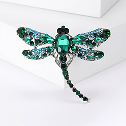 Turquoise Alloy Brooches, Rhinestone Pin, Jewely for Women, Dragonfly, Turquoise, 50x62mm