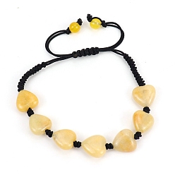 Yellow Agate Natural Yellow Agate Heart Braided Bead Bracelet, Adjustable Bracelet, Inner Diameter: 2-3/8 inch(6cm)