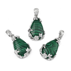 Малахит Синтетического малахита подвески, с латунной фурнитурой , капля, платина, 31x19x8 мм, отверстие : 4.5x8 мм