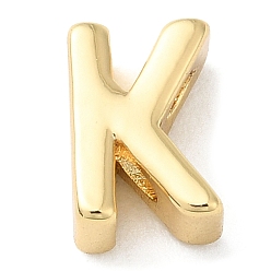 Letter K Rack Plating Brass Slide Charms, Cadmium Free & Lead Free, Real 18K Gold Plated, Letter, Letter K, 7.5x5x3.5mm, Hole: 1.5mm