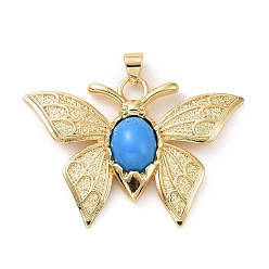 Dodger Blue Opaque Resin Pendants, Butterfly Charm, with Real 18K Gold Plated Brass Findings, Cadmium Free & Lead Free, Real 18K Gold Plated, Dodger Blue, 27x39.5x6mm, Hole: 3.5x4mm