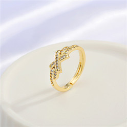 Interlocking rings Geometric Gold Ring with Hollow-out Design and Diamond Inlay Chain Wrap