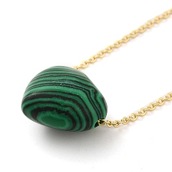 Malachite Synthetic Malachite Heart Pendant Necklace with Golden Alloy Cable Chains, 23.82 inch(60.5cm)