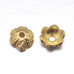 Real 18K Gold Plated Real 18K Gold Plated 6-Petal 925 Sterling Silver Bead Caps, Flower, Golden, 6x2mm, Hole: 1.5mm, about 105pcs/20g