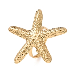 Golden 304 Edelstahlmanschetten mit offenen Ringen, Seestern, Ionenbeschichtung (ip), golden, us Größe 6 3/4 (17.1 mm)