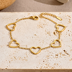 Real 18K Gold Plated Stainless Steel Link Chain Bracelets, Heart, Real 18K Gold Plated, 7-7/8 inch(20cm)