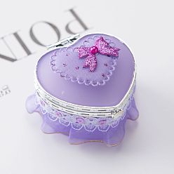 Средний Фиолетовый День святого валентина сердце мини пластиковые кружевные шкатулки для ювелирных изделий, с зеркалом внутри и полиэстером, для серьги, Кольца, хранение кулонов и ожерелий, средне фиолетовый, 7x7x4 см