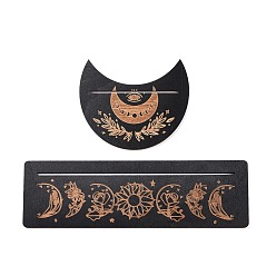 Moon Wooden Tarot Card Display Stands, Moon Phase Tarot Holder for Divination, Tarot Decor Tools, Moon with Rectangle, Moon Pattern, 12.5~25x7.5~10.5x0.5cm, 2pcs/set