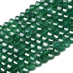 Зеленый агат Натуральный зеленый бисер пряди оникс Агат, окрашенная и подогревом, граненые, твист, 6~6.5x5x5 мм, отверстие : 1 мм, около 58~61 шт / нитка, 14.17''~14.69'' (36~37.3 см)