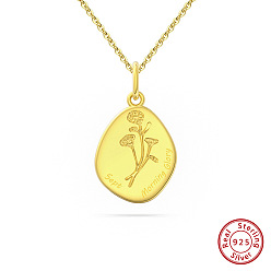 Real 14K Gold Plated Birth Flower Style 925 Sterling Silver Pendant Necklaces, Real 14K Gold Plated, 17.91 inch(45.5cm)