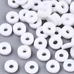 Weiß Manuell Polymer Ton Perlen, für DIY Schmuck Bastelbedarf, Disc / Flachrund, heishi Perlen, weiß, 4x1 mm, Bohrung: 1 mm, ca. 55000 Stk. / 1000 g