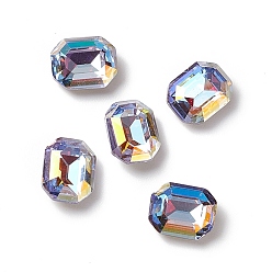 Alexandrite Light AB Style K9 Glass Rhinestone Cabochons, Pointed Back & Back Plated, Octagon Rectangle, Alexandrite, 10x8x4mm