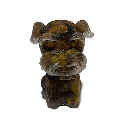 Tiger Eye Resin Dog Display Decoration, with Natural Tiger Eye Chips inside Statues for Home Office Decorations, 25x30x40mm