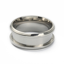 Stainless Steel Color 201 Stainless Steel Grooved Finger Ring Settings, Ring Core Blank, for Inlay Ring Jewelry Making, Stainless Steel Color, Inner Diameter: 16mm