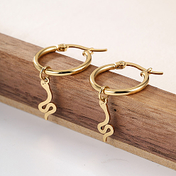 Настоящее золото 18K Модные ретро-повседневные серьги-кольца из нержавеющей стали в стиле змеи 201, реальный 18 k позолоченный, 38x19 мм