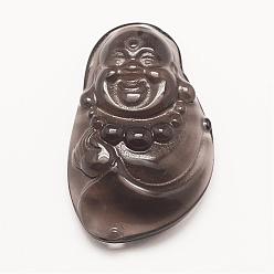 Obsidian Carved Natural Obsidian Pendants, Buddha, 41x23x9mm, Hole: 2mm