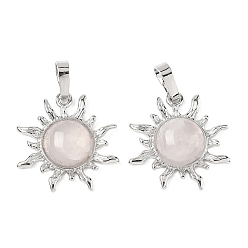 Розовый Кварц Природного розового кварца подвески, латунные солнечные подвески, стойки покрытие, платина, без кадмия и без свинца, 23x22.5x5.5 мм, отверстие : 7.5x4.5 мм