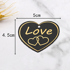 Black Valentine's Day Theme Paper Gift Tags, Hange Tags, Heart with Gold Stamping Word Love, Black, 4.5x5cm, 100pcs/bag