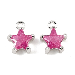 Средний Фиолетово-красный Латунные микро проложить кубического циркония прелести, звезда, 925 серебро покрытием, средне фиолетовый красный, 9.5x7.5x4.5 мм, отверстие : 1.2 мм