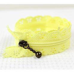 Champagne Yellow Nylon Zipper, with Antique Bronze Iron Findings, Hollow Flower Pattern, Garment Accessories, Champagne Yellow, 20cm