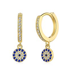 Real 18K Gold Plated Evil Eye 925 Sterling Silver Micro Pave Cubic Zirconia Hoop Earrings for Women, with S925 Stamp, Real 18K Gold Plated, 20x6mm