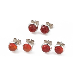 Red Agate Natural Red Agate Half Round Stud Earrings, Platinum Brass Jewelry for Women, Cadmium Free & Lead Free, 14x8mm, Pin: 0.7mm