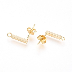 Real 18K Gold Plated Brass Stud Earring Finding, Long-Lasting Plated, with Loop and Ear Nuts, Strip, Real 18K Gold Plated, 13x2x2mm, Hole: 1.6mm, Pin: 0.7mm