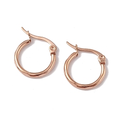 Rose Gold Ion Plating(IP) 304 Stainless Steel Huggie Hoop Earrings for Women, Rose Gold, 16x15.5x2mm, Pin: 0.6x1mm