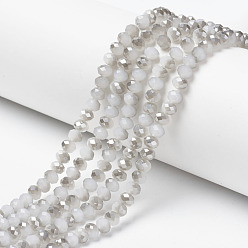 Ghost White Electroplate Glass Beads Strands, Imitation Jade, Half Gray Plated, Faceted, Rondelle, Ghost White, 2x1.5mm, Hole: 0.4mm, about 195pcs/strand, 11 inch(27.5cm)