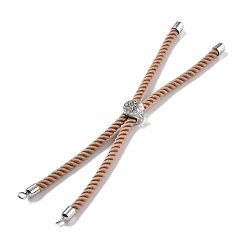 Верблюжий Серебряные браслеты из витого нейлонового шнура, Изготовление браслета из звеньев для подвески-коннектора, с долговечным платиновым латунным наконечником шнура и сплавом «древо жизни», верблюжие, 8-3/4~8-7/8 дюйм (22.2~22.6 см), отверстие : 2 мм