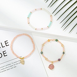 Pink Модный браслет из стеклянных бусин - простой и натуральный браслет в лесном стиле для девочек, розовые, показать на картинке