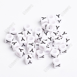 Letter Y Акриловые бусины с горизонтальными отверстиями, с эмалью, кубические, Письмо Y, 6x6x6 мм, отверстие : 3.2 мм