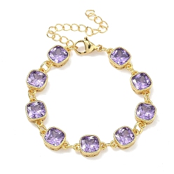 Средняя Орхидея Квадратные латунные браслеты-цепочки с инкрустацией кубическим цирконием для женщин, стойки покрытие, без кадмия и без свинца, долговечный, золотые, средне орхидеи, 5.71 дюйм (14.5 см)