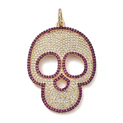 Камелия Латунные микро проложить кубического циркония подвески, череп прелести, стойки покрытие, прочное покрытие, без кадмия и без свинца, реальный 18 k позолоченный, камелия, 45.5x33x2 мм, отверстие : 3.5x4.5 мм