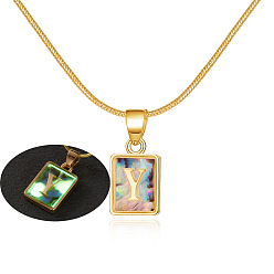 Y Fashionable Colorful Square Snake Bone Chain Shell Pendant Necklace for Women.