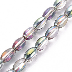 Разноцветный Гальванизируйте прозрачное стекло бисер нитей, овальные, красочный, 6.5x4.5 мм, отверстие : 1 мм, около 60~65 шт / нитка, 15.16~15.94 дюйм (38.5 см ~ 40.5 см)