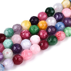 Разноцветный Окрашенные природные белый нефрит бисер пряди, круглые, граненые, красочный, 5.5~6.2 мм, отверстие : 1 мм, около 65~66 шт / нитка, 14.76~15.16'' (37.5~38.5 см)