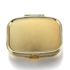 Golden 2 Compartmennts Iron Pill Box, Travel Medicine Boxes, with Mirror inside, Blank Base for UV Resin Craft, Rectangle, Golden, 57x46.5x15mm