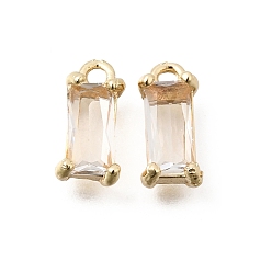 Light Gold Латунь стекло кулоны, прямоугольник амулеты, граненые, стойки покрытие, долговечный, без свинца и без кадмия, прозрачные, золотой свет, 11x5x4 мм, отверстие : 1.4 мм