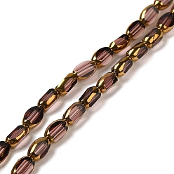 Rosy Brown Electroplate Transparent Glass Beads Strands, Faceted Oval, Rosy Brown, 7x4.5x3.5mm, Hole: 1mm, about 50pcs/strand, 12.99''(33cm)