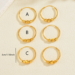 Настоящее золото 18K Рифленые круглые латунные серьги-кольца, реальный 18 k позолоченный, 30 мм