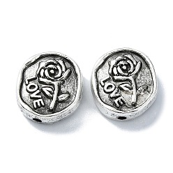 Antique Silver Tibetan Style Alloy Beads, Oval with Rose Flower, Antique Silver, 14x13x6mm, Hole: 1.6mm, about 148pcs/500g